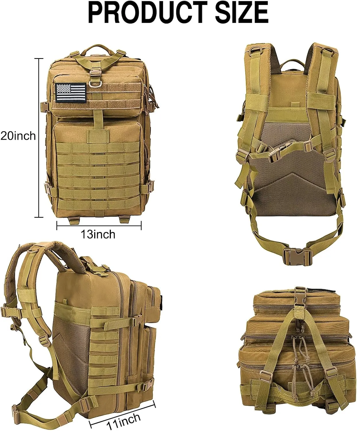 WOLT | Tactical Backpack for Men 45L Military Molle Backpack Large 3 Day Assault Pack Rucking Backpack for Hiking Survival(Khaki)