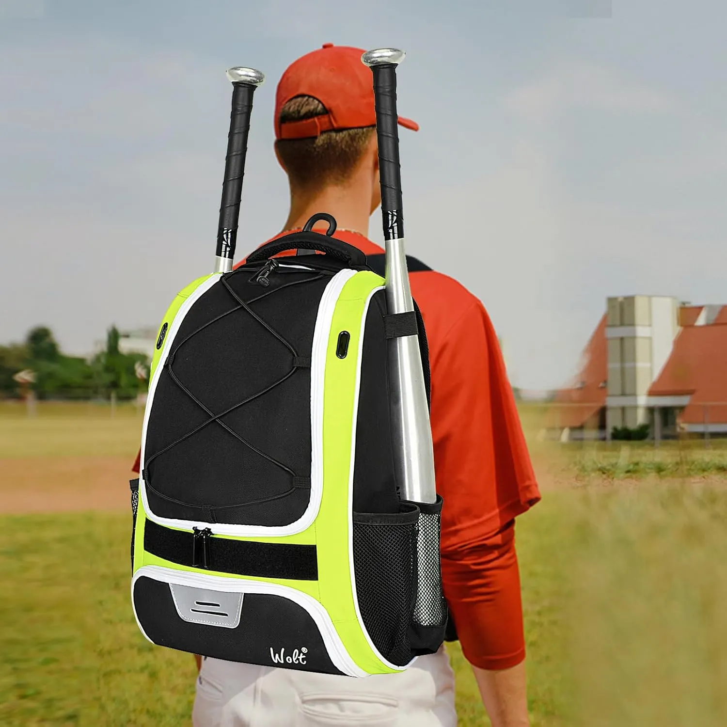 WOLT Youth Baseball Bag - Bat Backpack for Baseball, T-Ball & Softball Equipment & Gear, Bat & Glove Holder, Large Main Compartment for Helmet & accessories, Separate Shoes Compartment, Fence Hook