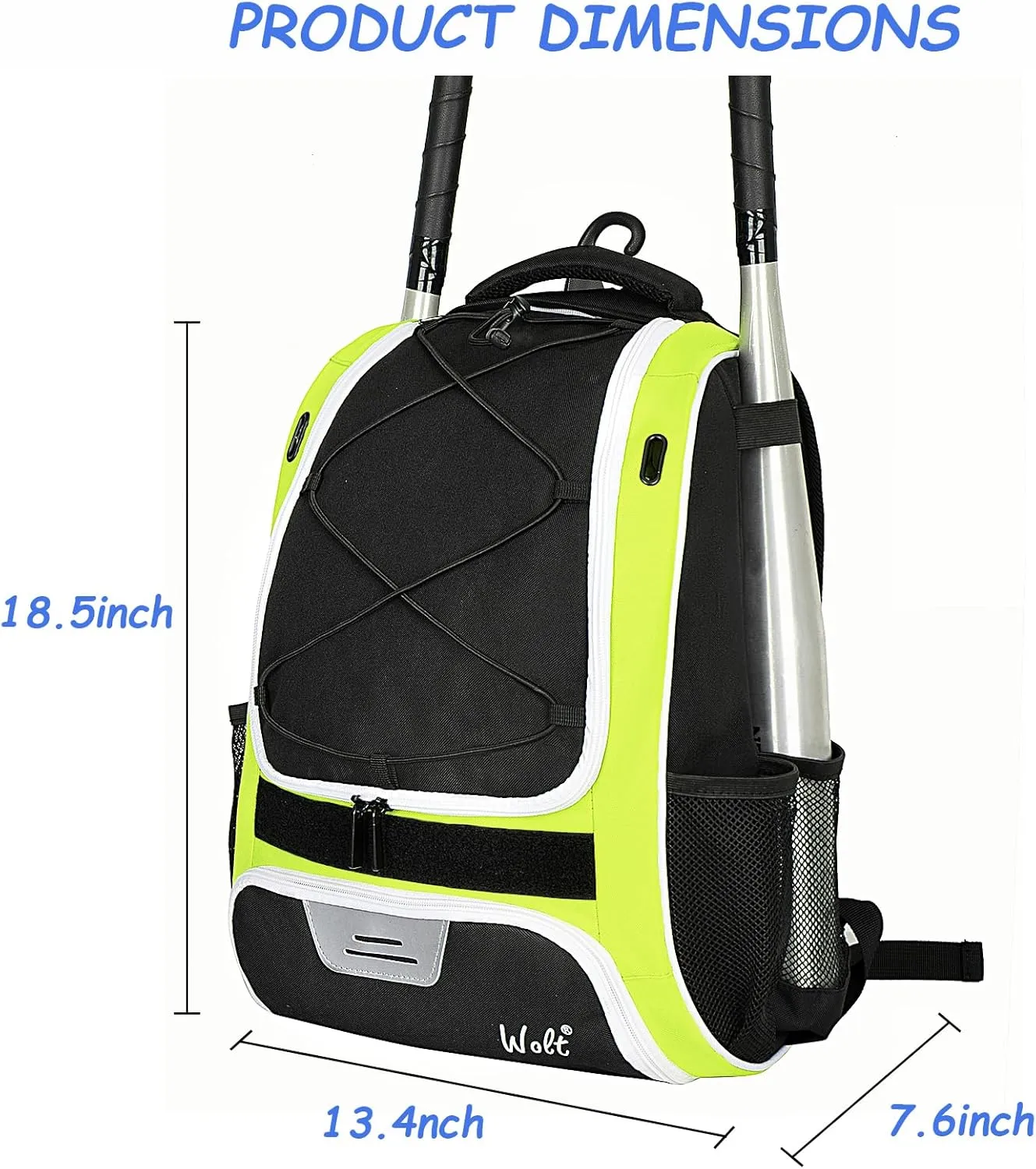 WOLT Youth Baseball Bag - Bat Backpack for Baseball, T-Ball & Softball Equipment & Gear, Bat & Glove Holder, Large Main Compartment for Helmet & accessories, Separate Shoes Compartment, Fence Hook