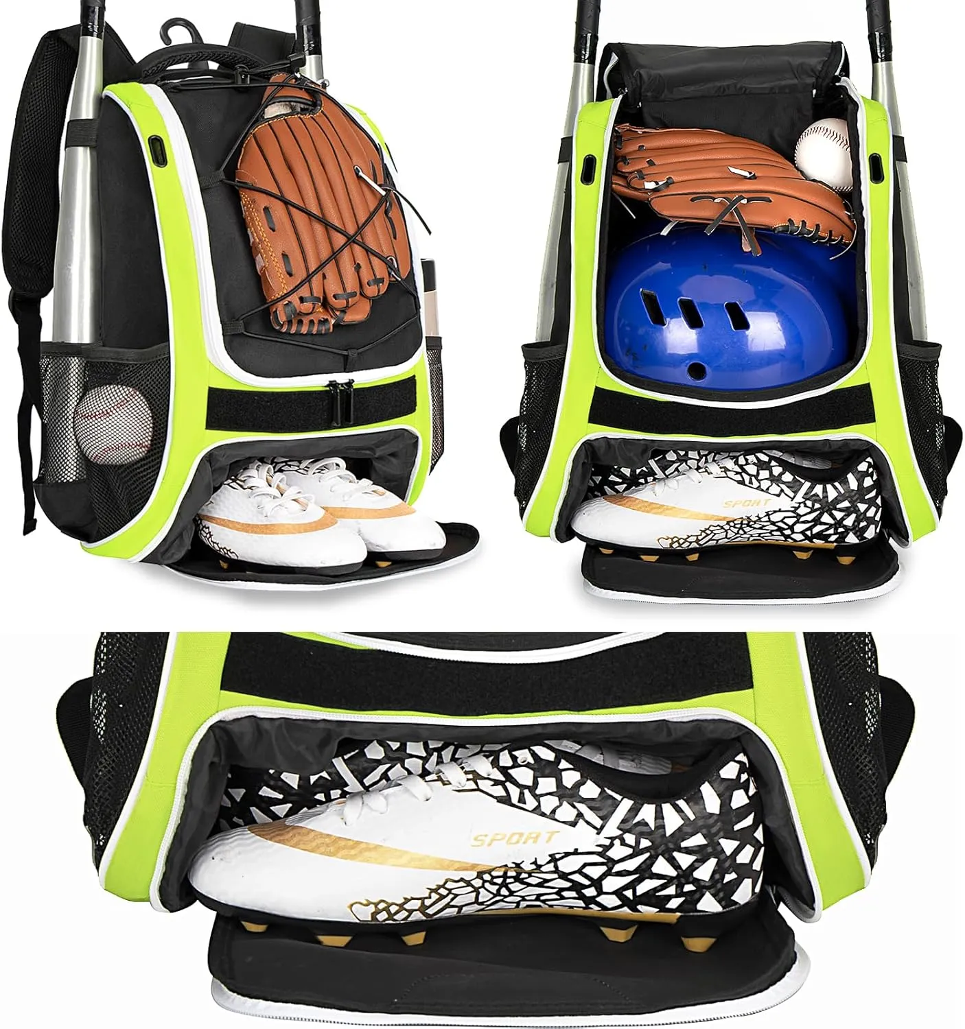 WOLT Youth Baseball Bag - Bat Backpack for Baseball, T-Ball & Softball Equipment & Gear, Bat & Glove Holder, Large Main Compartment for Helmet & accessories, Separate Shoes Compartment, Fence Hook