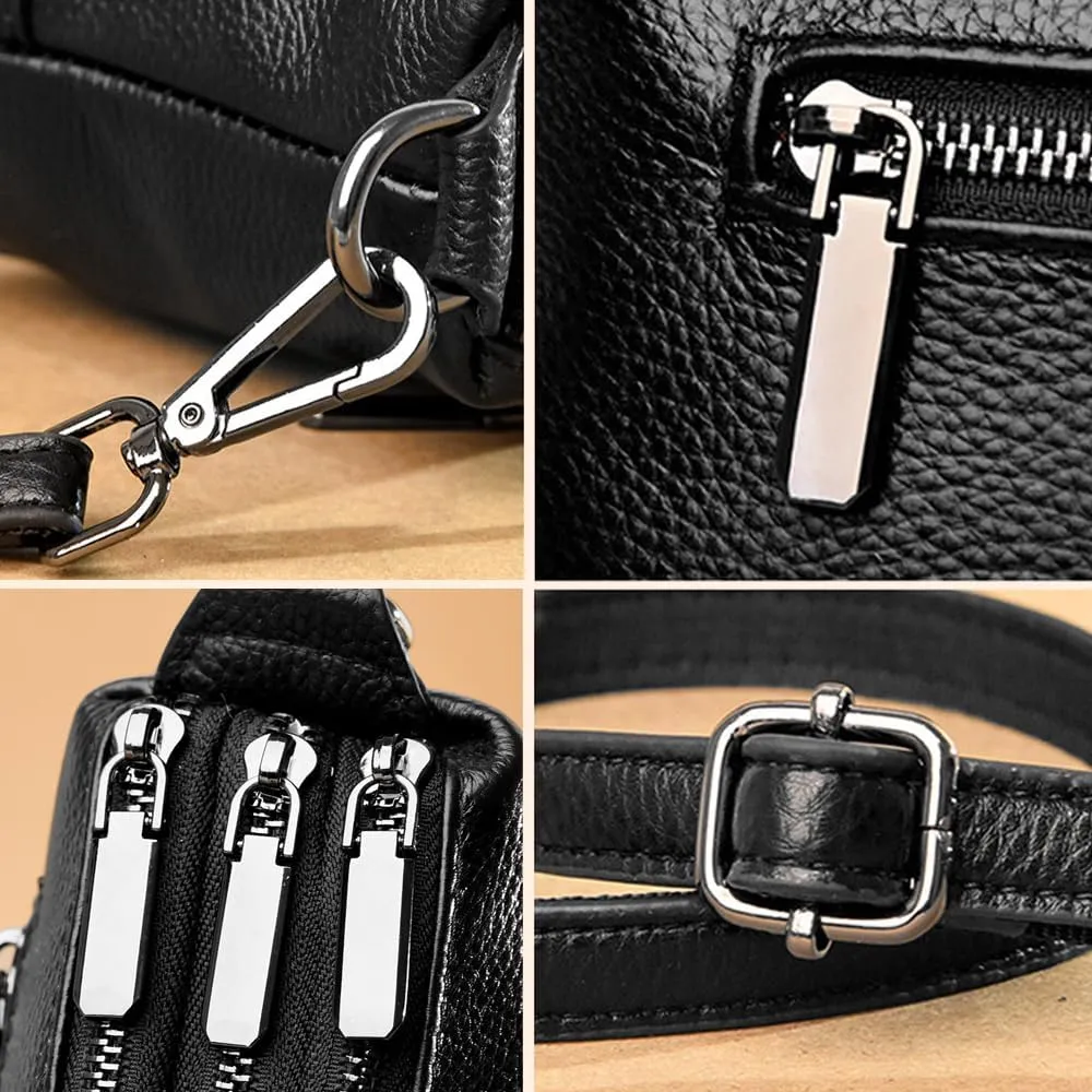 Women Leather Crossbody Bags Medium Size 3-Layer Shoulder Handbag Trendy Female Purse Bag