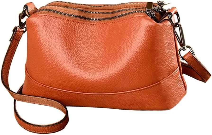 Women Leather Crossbody Bags Medium Size 3-Layer Shoulder Handbag Trendy Female Purse Bag