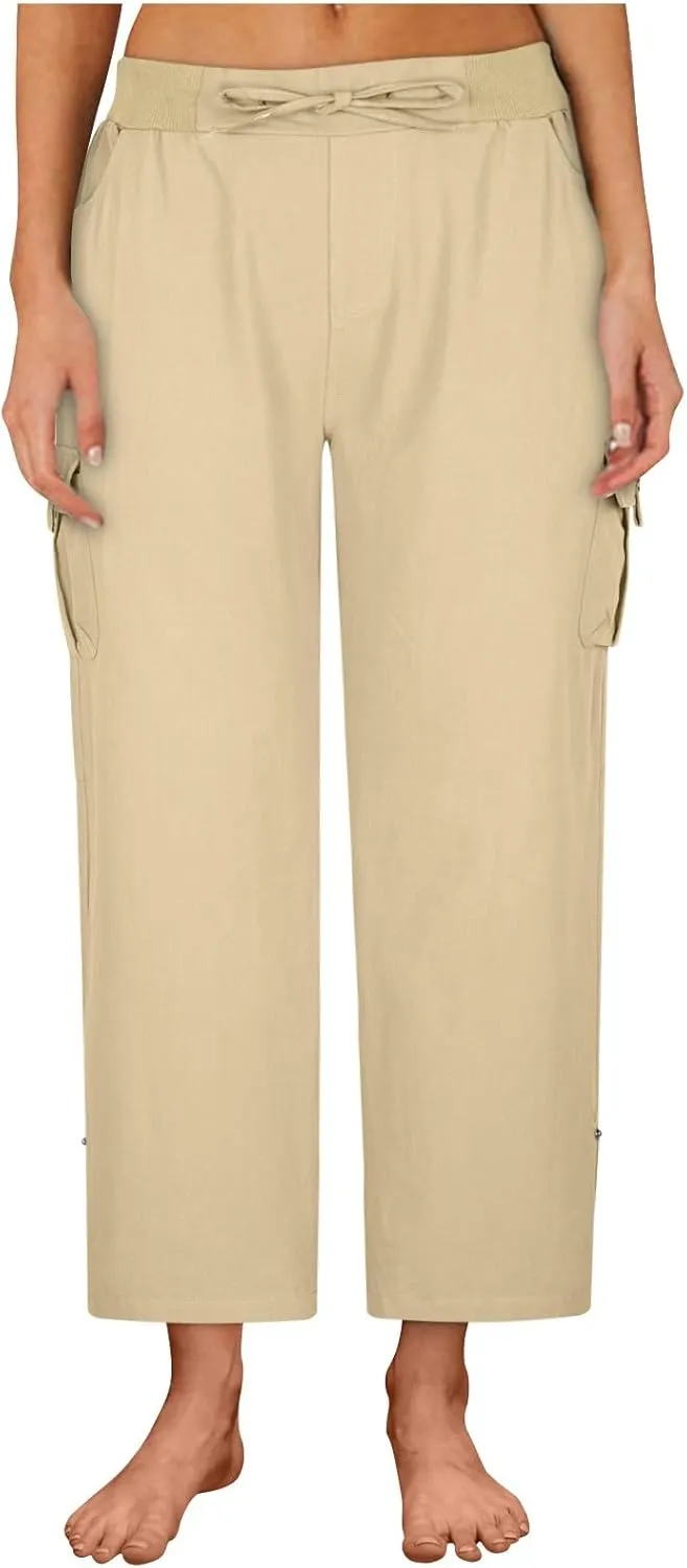 Women Pants Flowy Pants Womens High Waisted Stretchy with Pockets High Waist Adjustable Knot Loose Casual Trousers