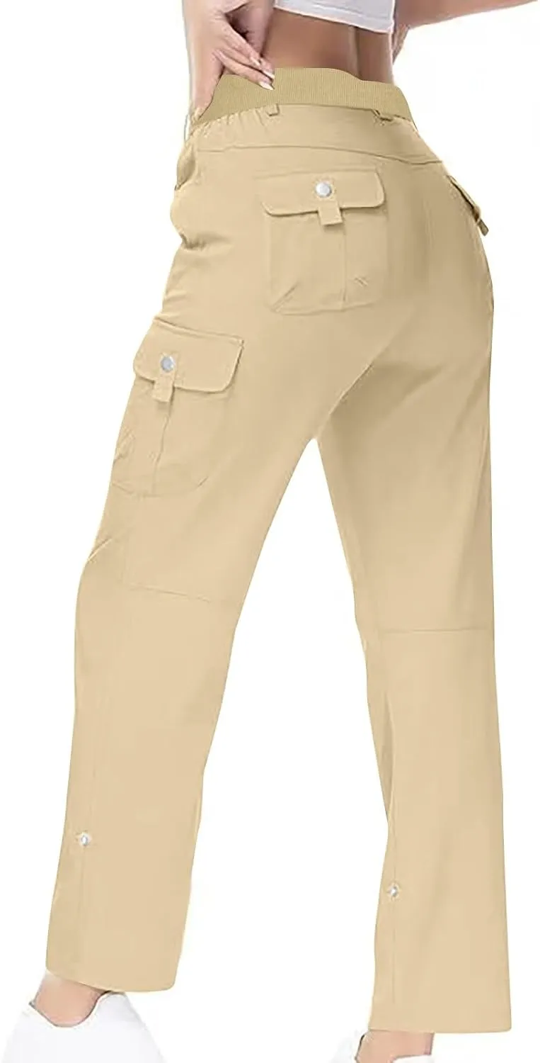 Women Pants Flowy Pants Womens High Waisted Stretchy with Pockets High Waist Adjustable Knot Loose Casual Trousers