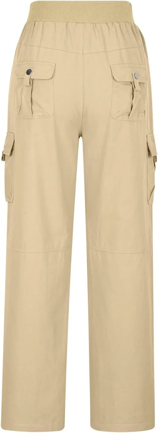 Women Pants Flowy Pants Womens High Waisted Stretchy with Pockets High Waist Adjustable Knot Loose Casual Trousers