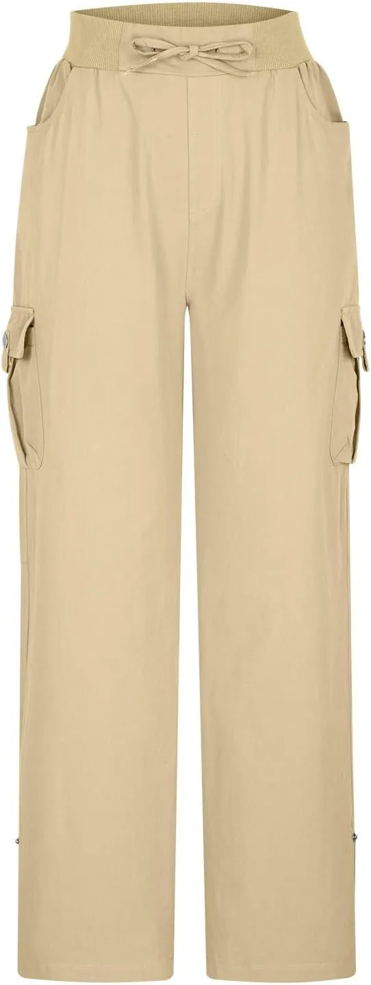 Women Pants Flowy Pants Womens High Waisted Stretchy with Pockets High Waist Adjustable Knot Loose Casual Trousers