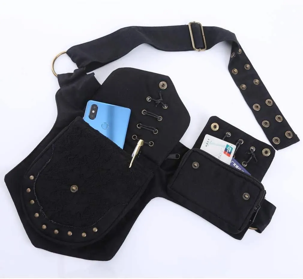 Women Waist Bag Fanny Bag Renaissance Faire Festival Chest Pack with Adjustable Belt Fashion Hip Bum Bag for Running Hiking 00/Black
