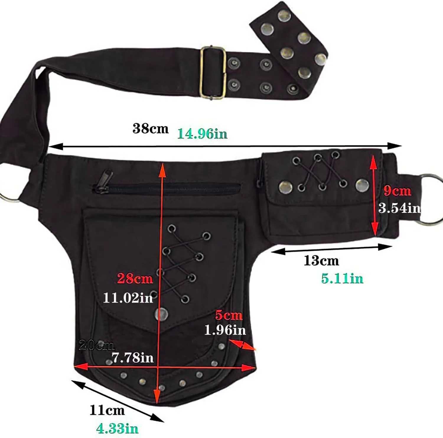 Women Waist Bag Fanny Bag Renaissance Faire Festival Chest Pack with Adjustable Belt Fashion Hip Bum Bag for Running Hiking 00/Black
