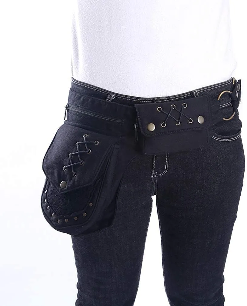 Women Waist Bag Fanny Bag Renaissance Faire Festival Chest Pack with Adjustable Belt Fashion Hip Bum Bag for Running Hiking 00/Black