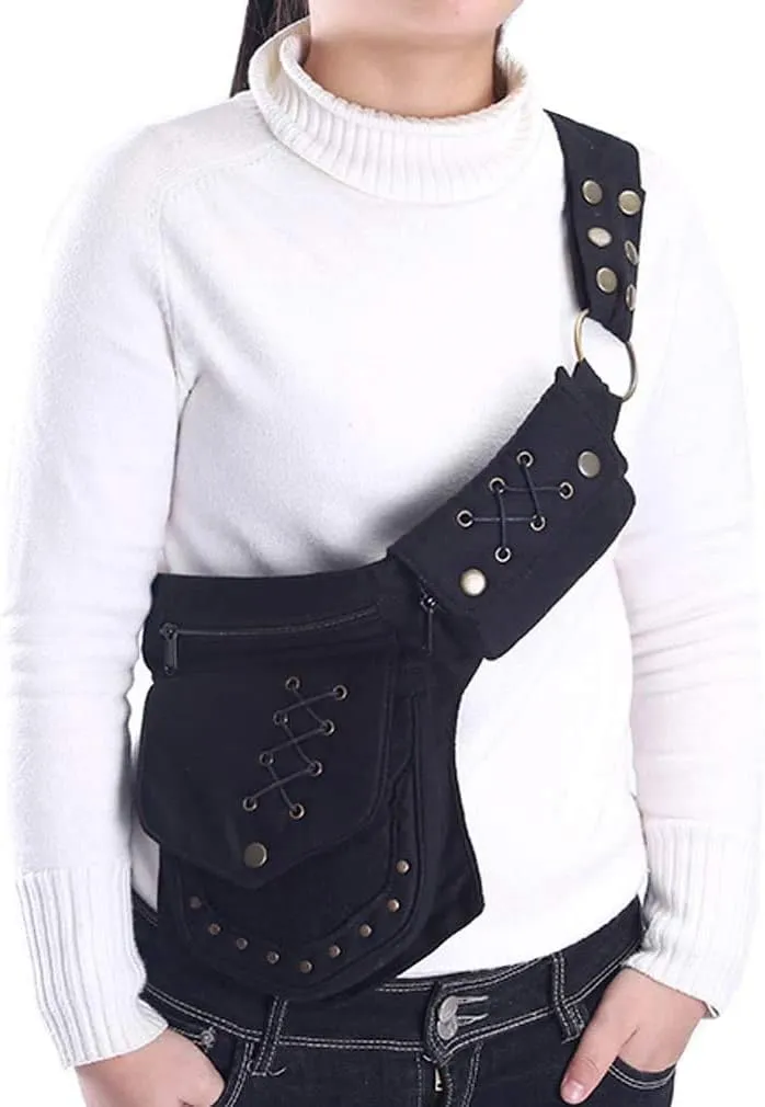 Women Waist Bag Fanny Bag Renaissance Faire Festival Chest Pack with Adjustable Belt Fashion Hip Bum Bag for Running Hiking 00/Black