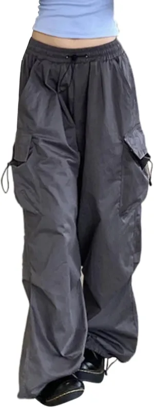 Women Y2K Cargo Jogger Pants Elastic High Waist Baggy Parachute Pants Multi Pocket Casual Loose Vintage Hiking Slacks