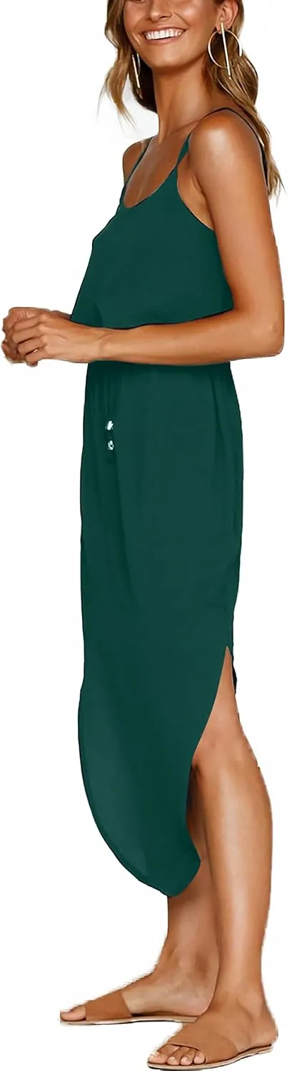 Women's Adjustable Strappy Split Summer Beach Casual Midi Dress