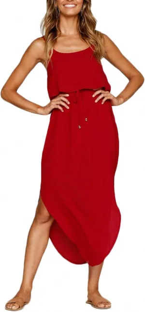 Women's Adjustable Strappy Split Summer Beach Casual Midi Dress