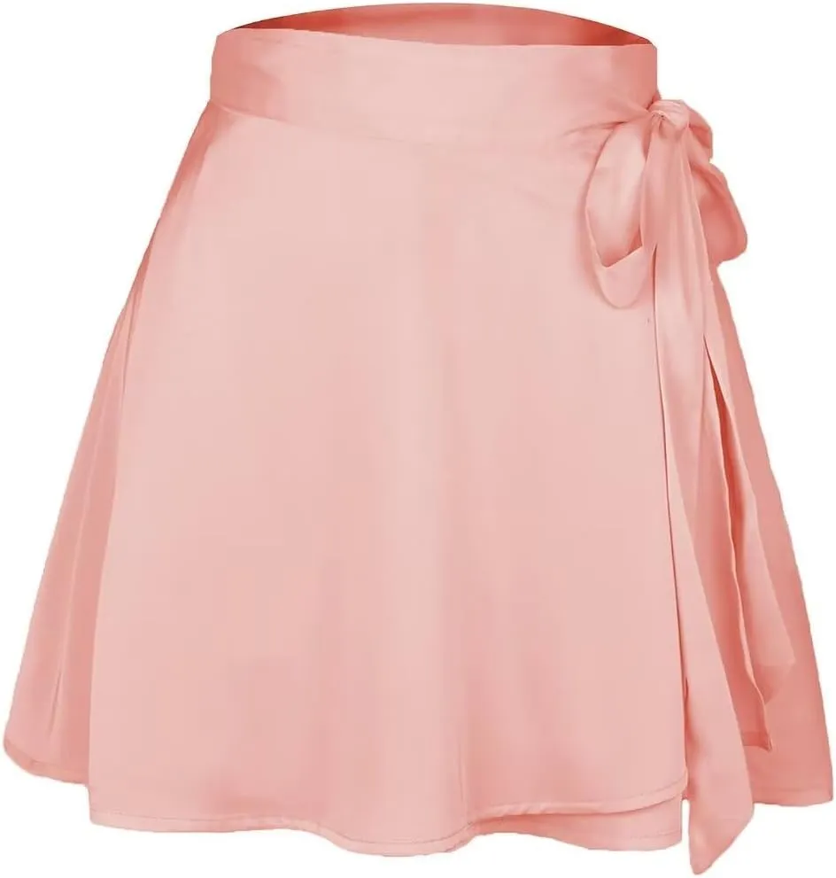 Women's Adjustable Wrap Around Tie Belt Skirt Silky Satin Mini Skirt Summer Skirts