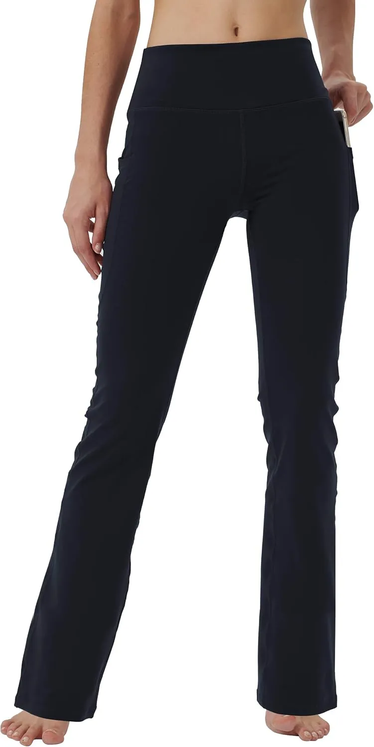 Women's Bootleg Yoga Pants with Hidden Pockets Tummy Control Running Legging Long Bootcut