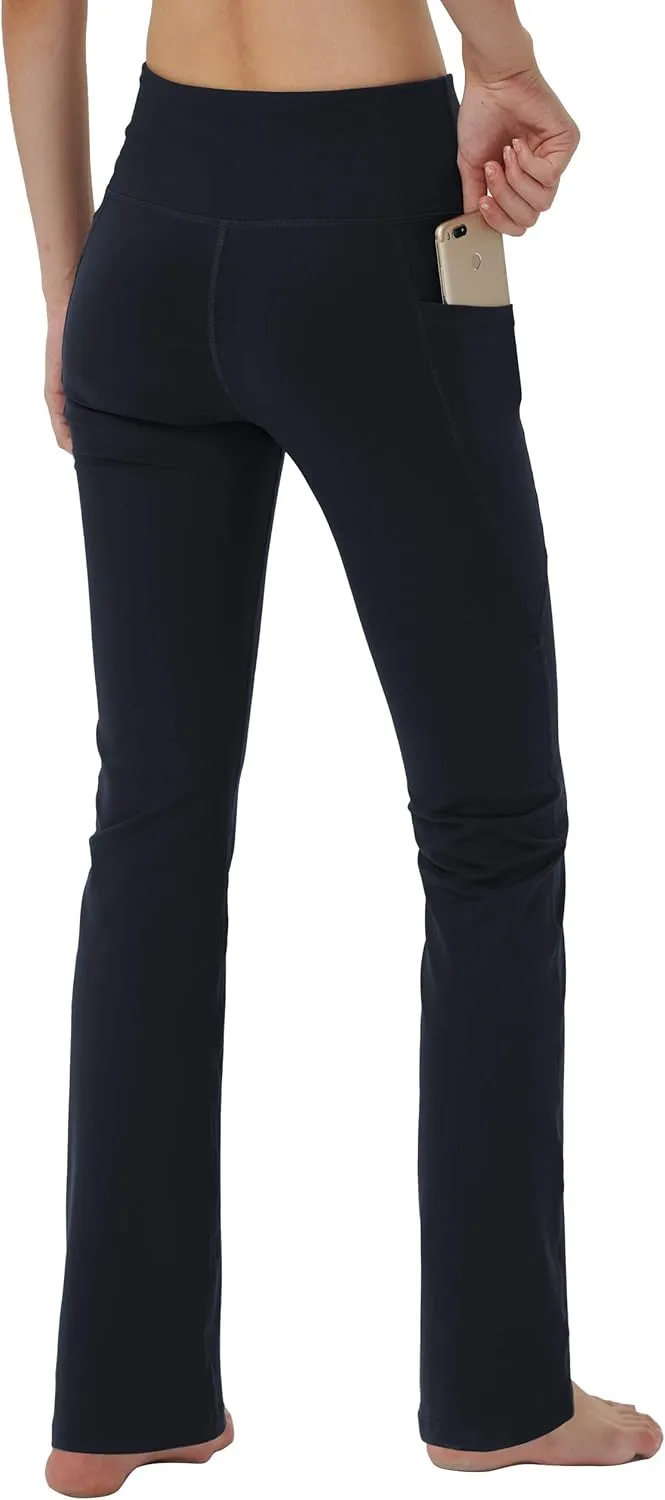 Women's Bootleg Yoga Pants with Hidden Pockets Tummy Control Running Legging Long Bootcut