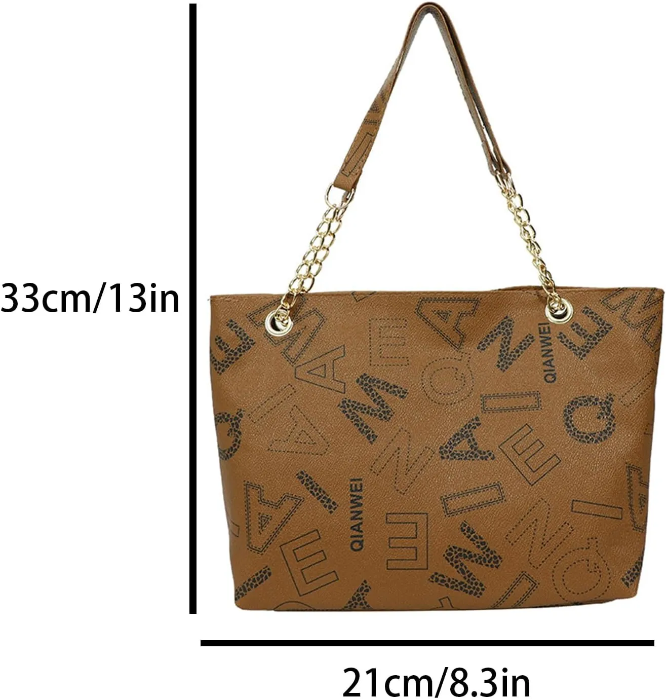 Women's Fall Winter Shoulder Bag PU Letter Print Large Capacity Waterproof High Load-bearing Durable Handbag