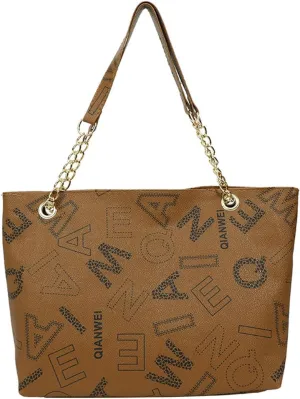 Women's Fall Winter Shoulder Bag PU Letter Print Large Capacity Waterproof High Load-bearing Durable Handbag