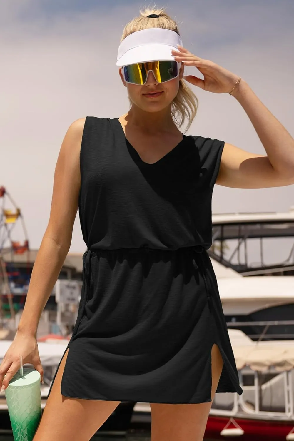 Women's Oasis Holly Slub Dress, Plunge V-Neck, Casual, Beach Cover Ups