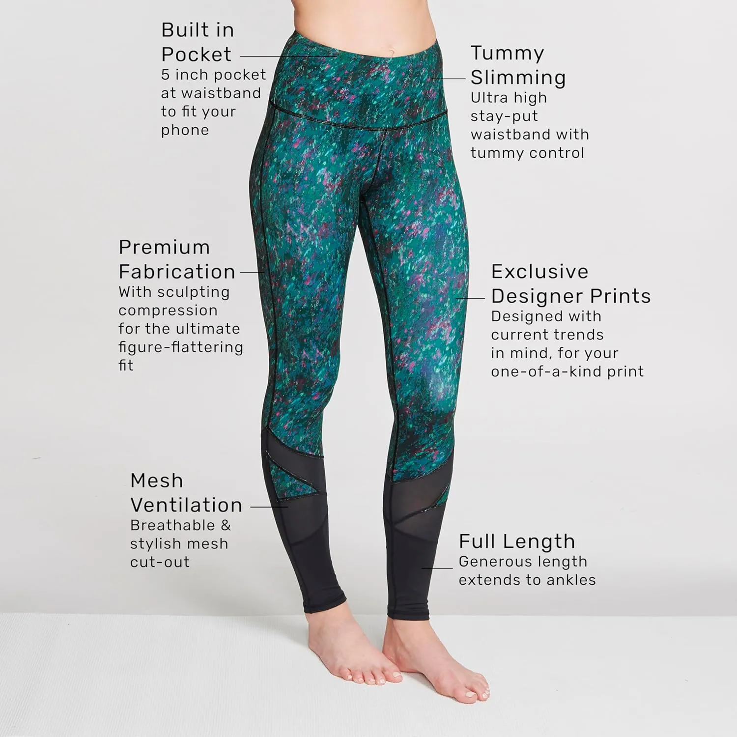 Womens Printed Leggings w/Pocket – High Waist, Tummy Control, Full Length - Perfect for Yoga & Workouts