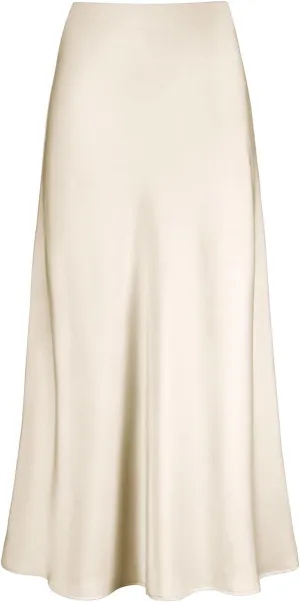 Women's Satin High Waisted Maxi Skirts Hidden Elasticized Waistband A Line Long Skirt