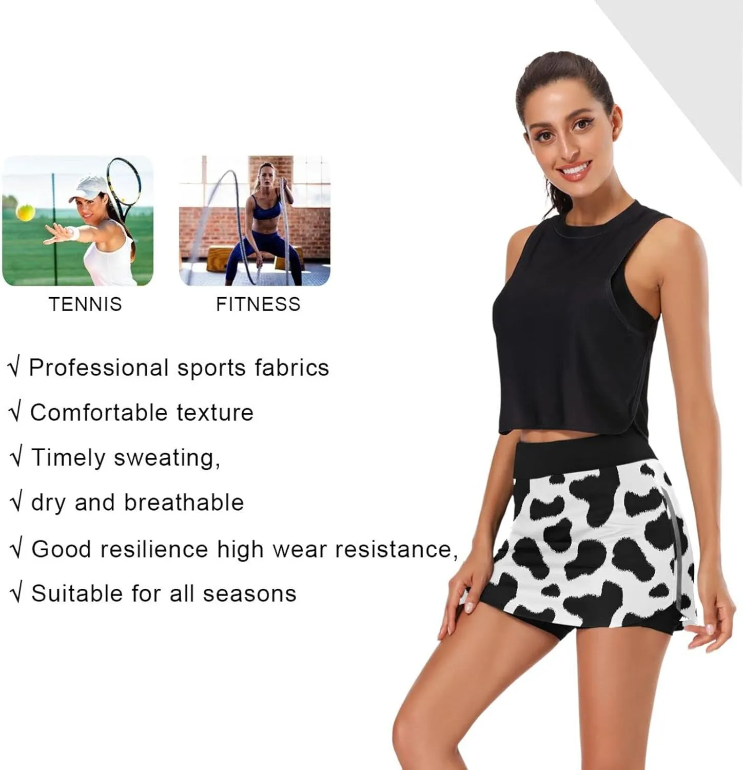 Women's Tennis Skirt Inner Shorts Lightweight Golf Casual Sports Skirt with Pockets