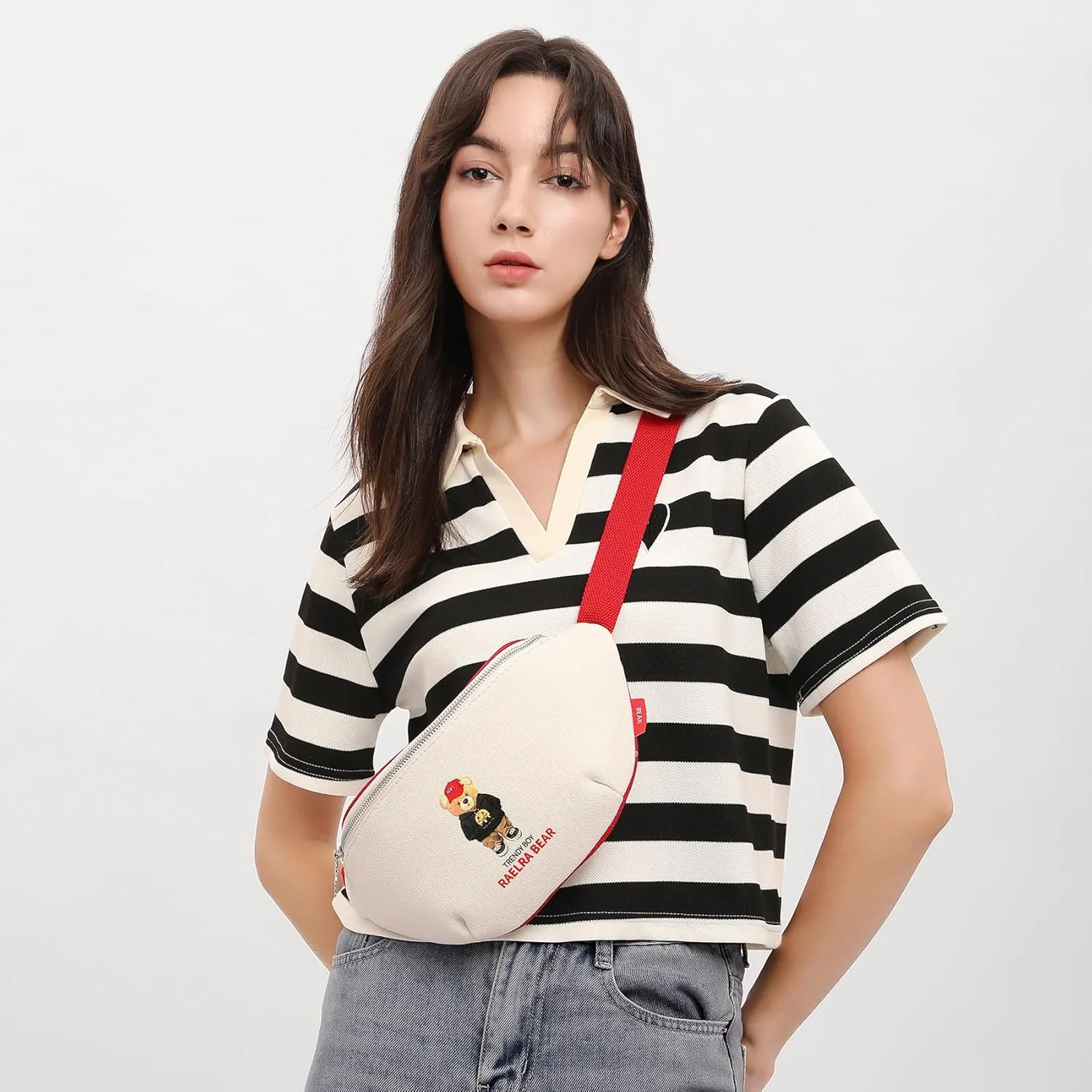 Womens Waist Bag Fashion Casual Multipurpose Waist Pack Adjustable Fanny Bag Chest Crossbody Bag for Women Girls - Ivory