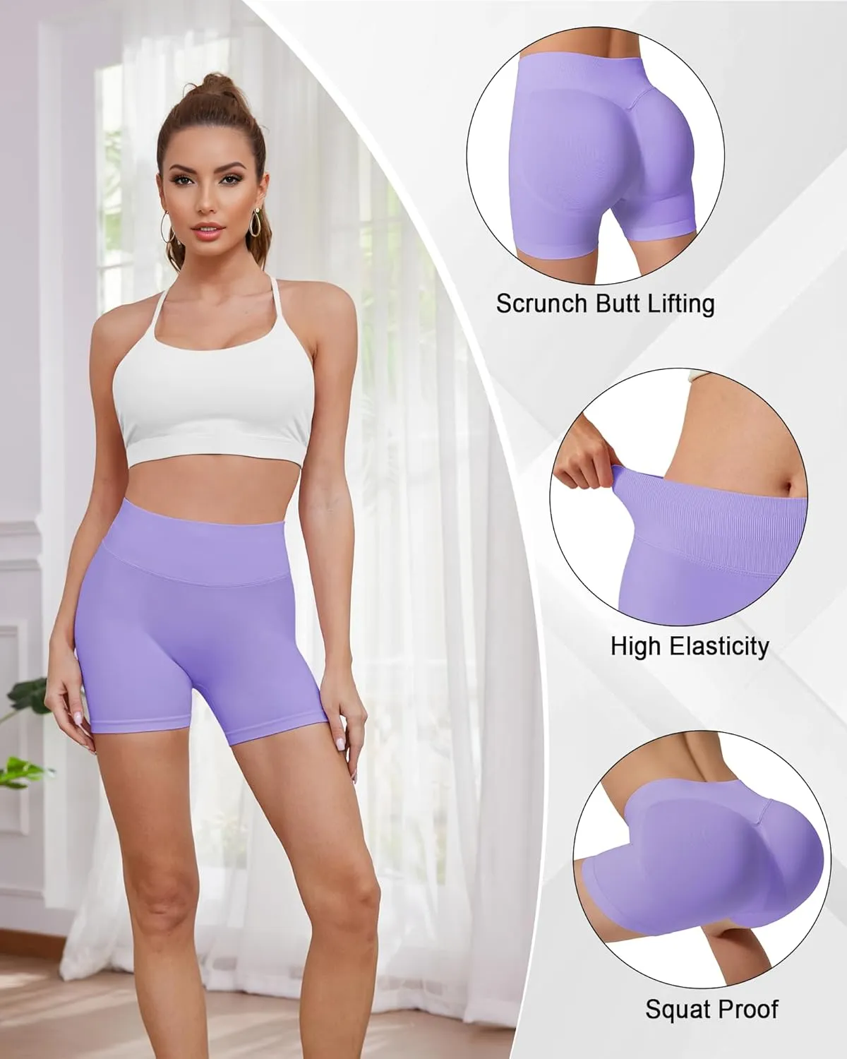 Womens Workout Gym Impact Shorts Seamless Hidden Scrunch Butt Lifting Yoga Shorts with High Waisted Tummy Control