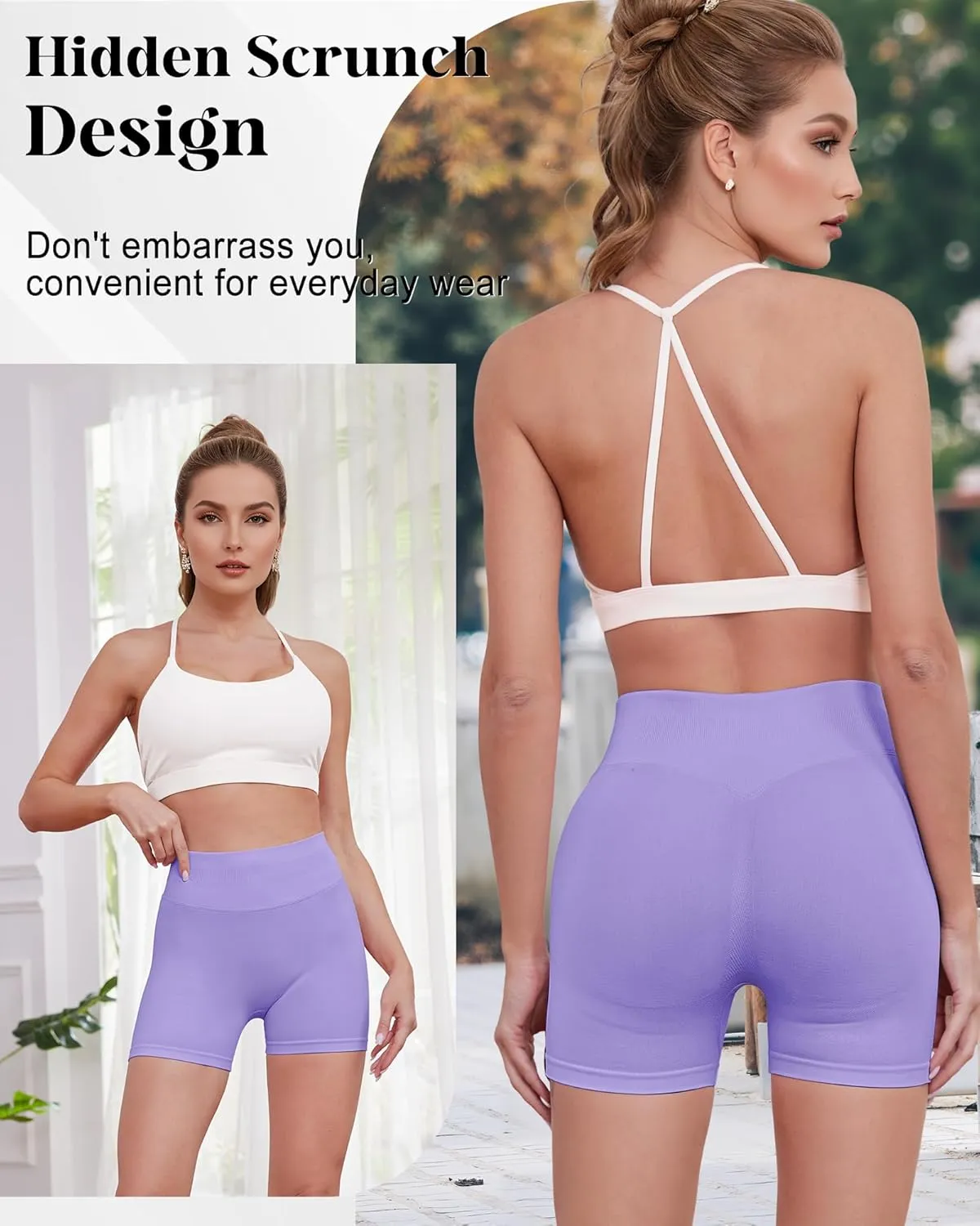 Womens Workout Gym Impact Shorts Seamless Hidden Scrunch Butt Lifting Yoga Shorts with High Waisted Tummy Control