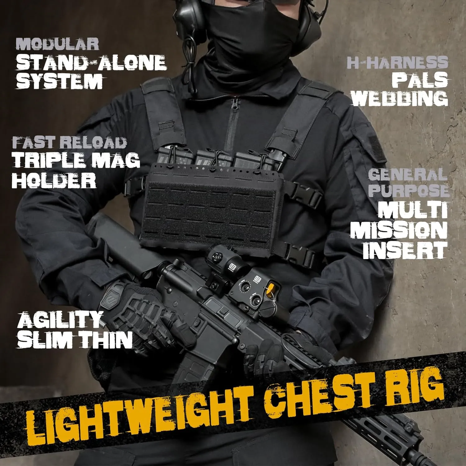 WYNEX Tactical Pouches Chest Pack Modular with Triple Magazine Insert, Molle Chest Rig Carrier