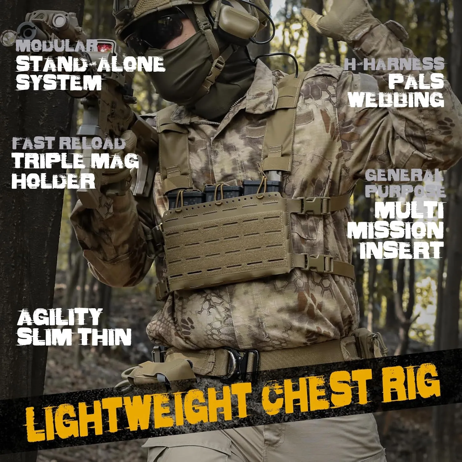 WYNEX Tactical Pouches Chest Pack Modular with Triple Magazine Insert, Molle Chest Rig Carrier