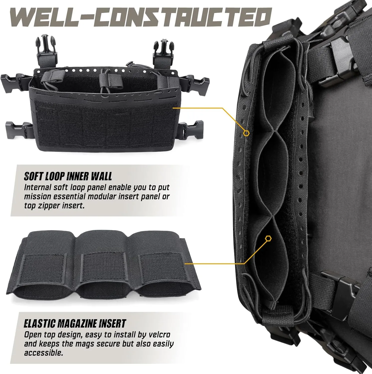WYNEX Tactical Pouches Chest Pack Modular with Triple Magazine Insert, Molle Chest Rig Carrier