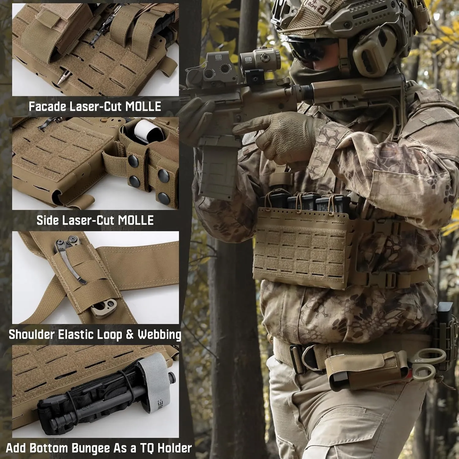 WYNEX Tactical Pouches Chest Pack Modular with Triple Magazine Insert, Molle Chest Rig Carrier