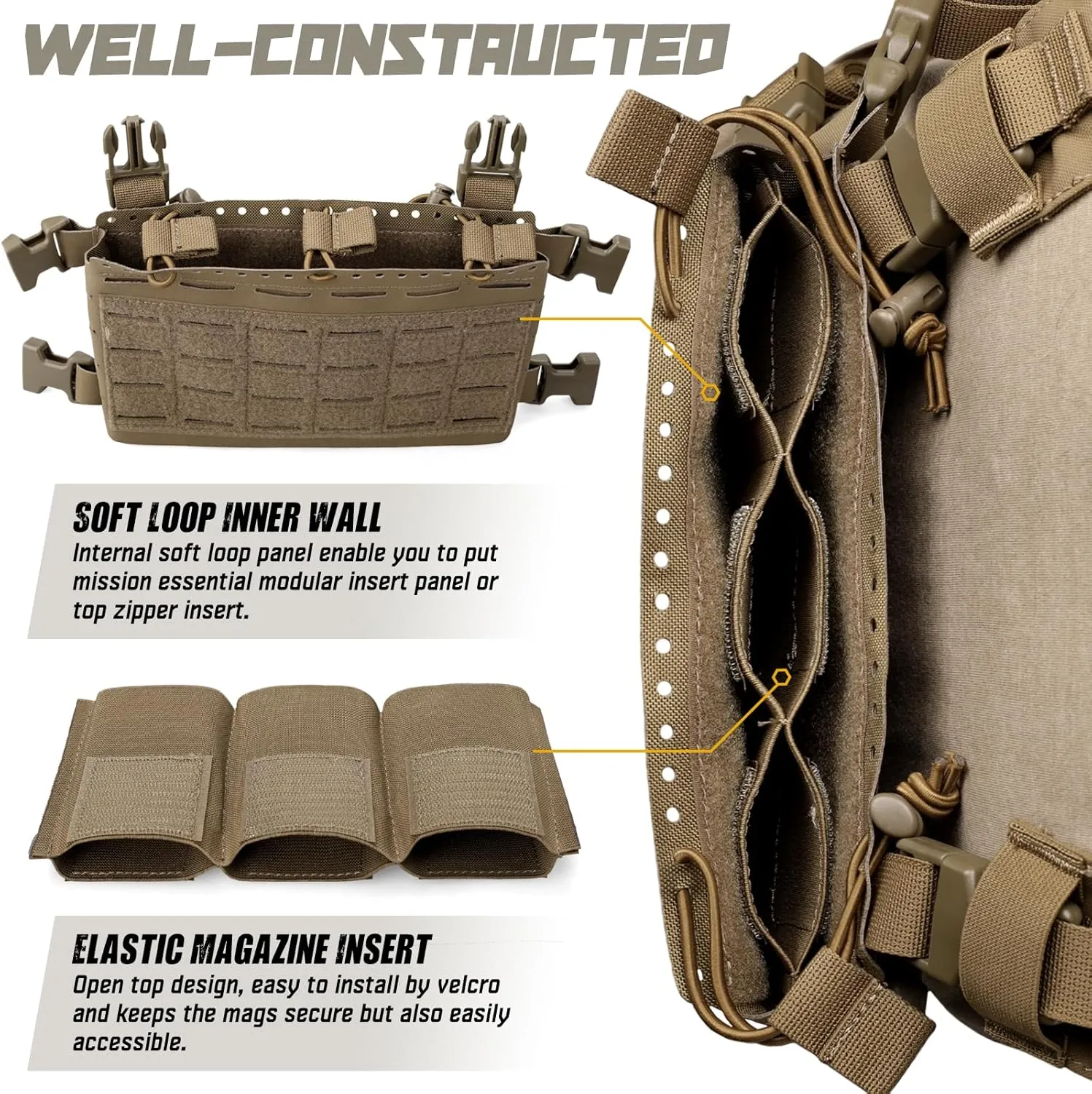 WYNEX Tactical Pouches Chest Pack Modular with Triple Magazine Insert, Molle Chest Rig Carrier