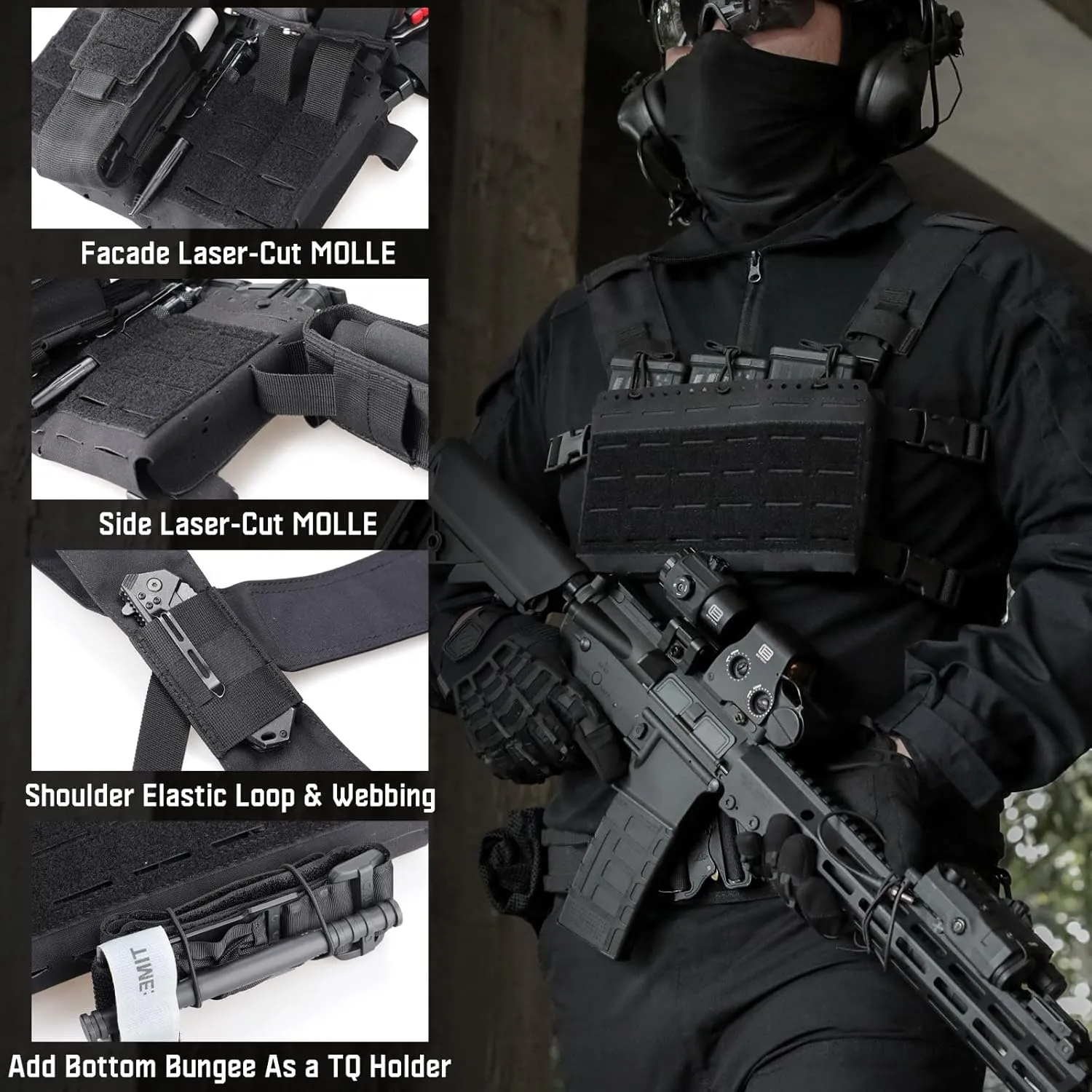 WYNEX Tactical Pouches Chest Pack Modular with Triple Magazine Insert, Molle Chest Rig Carrier