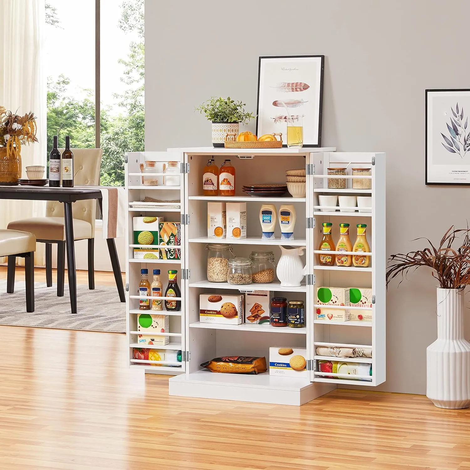 Yaheetech Storage Cabinet, Pantry Cabinet Cupboard with Door and Adjustable Shelves, Freestanding Utility Storage Cabinet for Dinning Room/Living Room, White