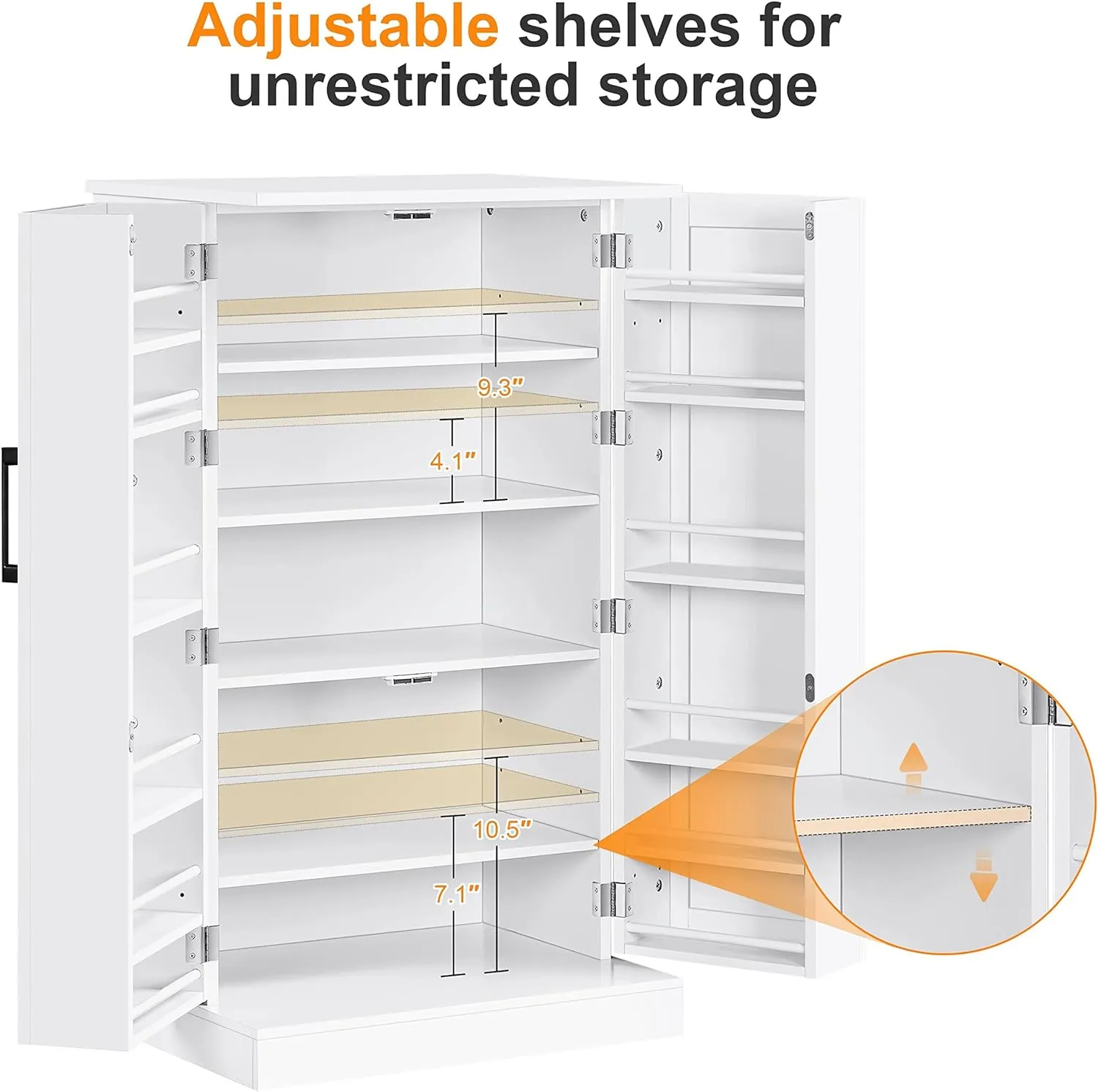 Yaheetech Storage Cabinet, Pantry Cabinet Cupboard with Door and Adjustable Shelves, Freestanding Utility Storage Cabinet for Dinning Room/Living Room, White