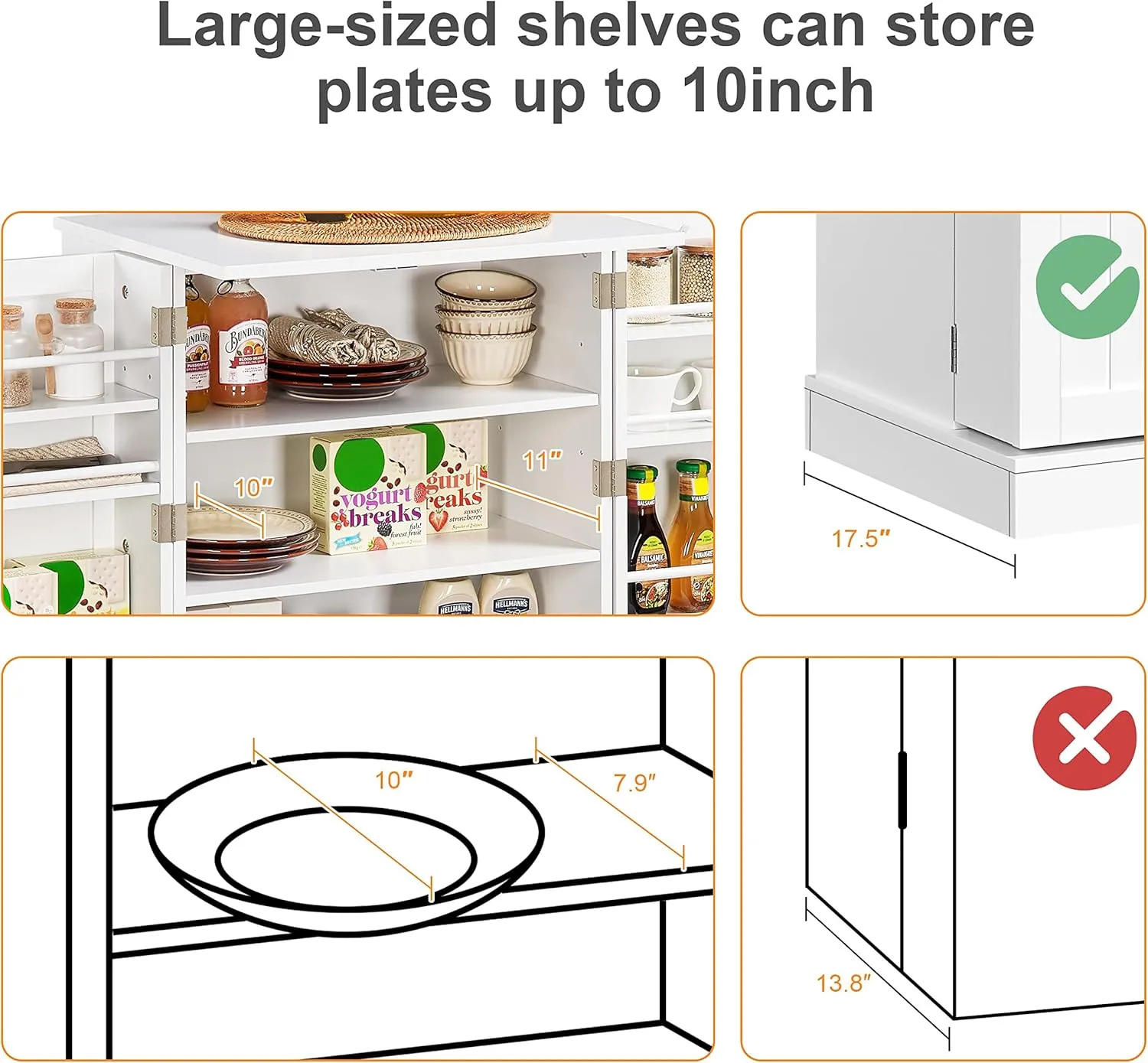 Yaheetech Storage Cabinet, Pantry Cabinet Cupboard with Door and Adjustable Shelves, Freestanding Utility Storage Cabinet for Dinning Room/Living Room, White