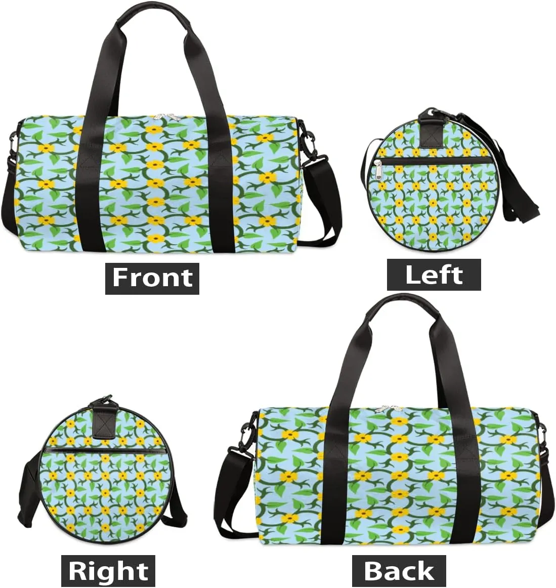 Yellow Green Flower Gym Bag Small Gym Duffel Bags for Men Women Floral Overnight Weekender Workout Bag Lightweight Sport Duffle Bag Carry On Gymbag