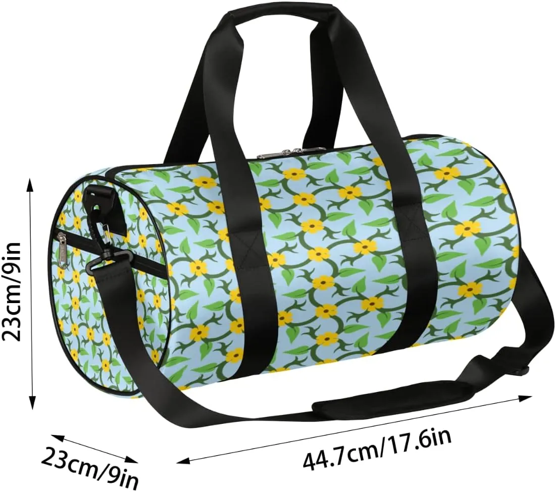 Yellow Green Flower Gym Bag Small Gym Duffel Bags for Men Women Floral Overnight Weekender Workout Bag Lightweight Sport Duffle Bag Carry On Gymbag