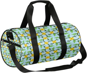 Yellow Green Flower Gym Bag Small Gym Duffel Bags for Men Women Floral Overnight Weekender Workout Bag Lightweight Sport Duffle Bag Carry On Gymbag
