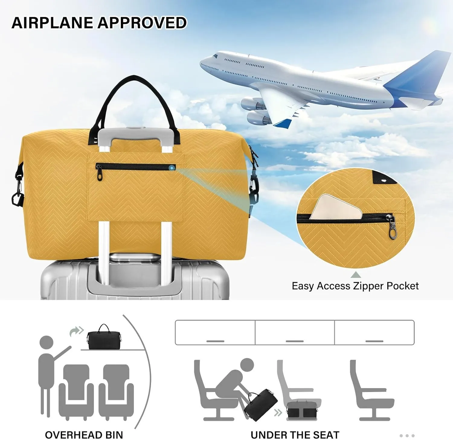 Yellow Orange Travel Duffle Bag Duffel Bags Weekender Bag Tote Gym Bag Overnight Duffle Bag Carry On Luggage Bags with Toiletry Bag for Men Women Airplanes Trip Sports Yoga Adults