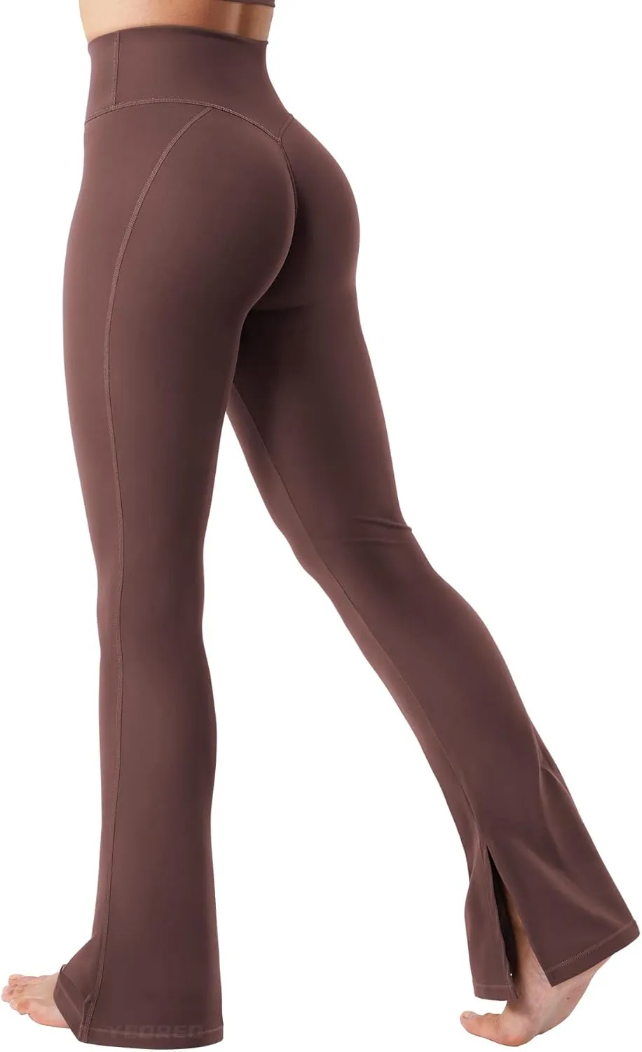 YEOREO Flare Split Hem Leggings for Women Tummy Control Workout Leggings Nasreen Hidden Scrunch Bootcut Gym Yoga Pants