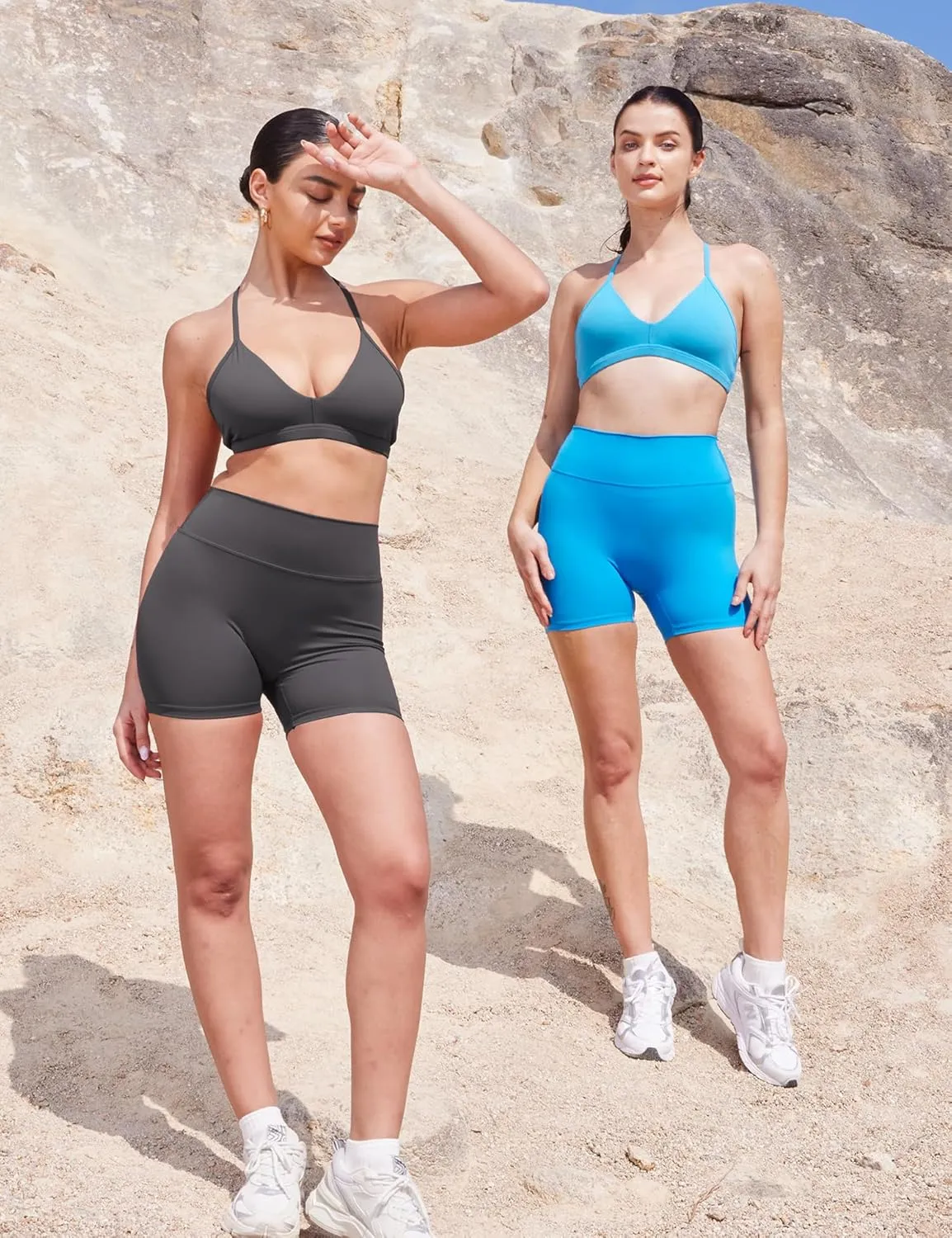 YEOREO Women's Biker Shorts 4.5" / 6" Workout Gym Shorts Craze High Waist Tummy Control Hidden Scrunch Running Yoga