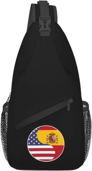 Yin Yang Flag Combination Of America And Spain Crossbody Bags For Women Men Chest Backpack Gym Shoulder Bag Travel Outdoor Sports Casual Crossbody Bags
