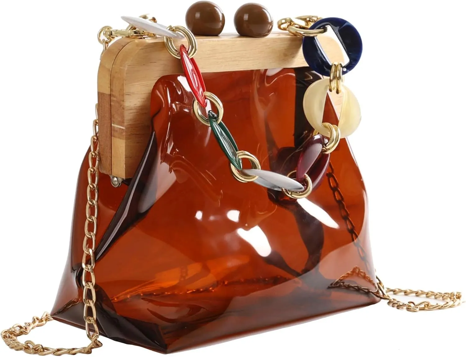 YUSHINY Women Transparent PVC Plastic Handbag Crossbody Durable Evening Bag with Removable Acrylic Curb Shoulder Strap