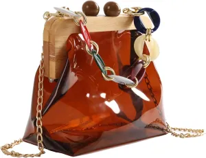 YUSHINY Women Transparent PVC Plastic Handbag Crossbody Durable Evening Bag with Removable Acrylic Curb Shoulder Strap