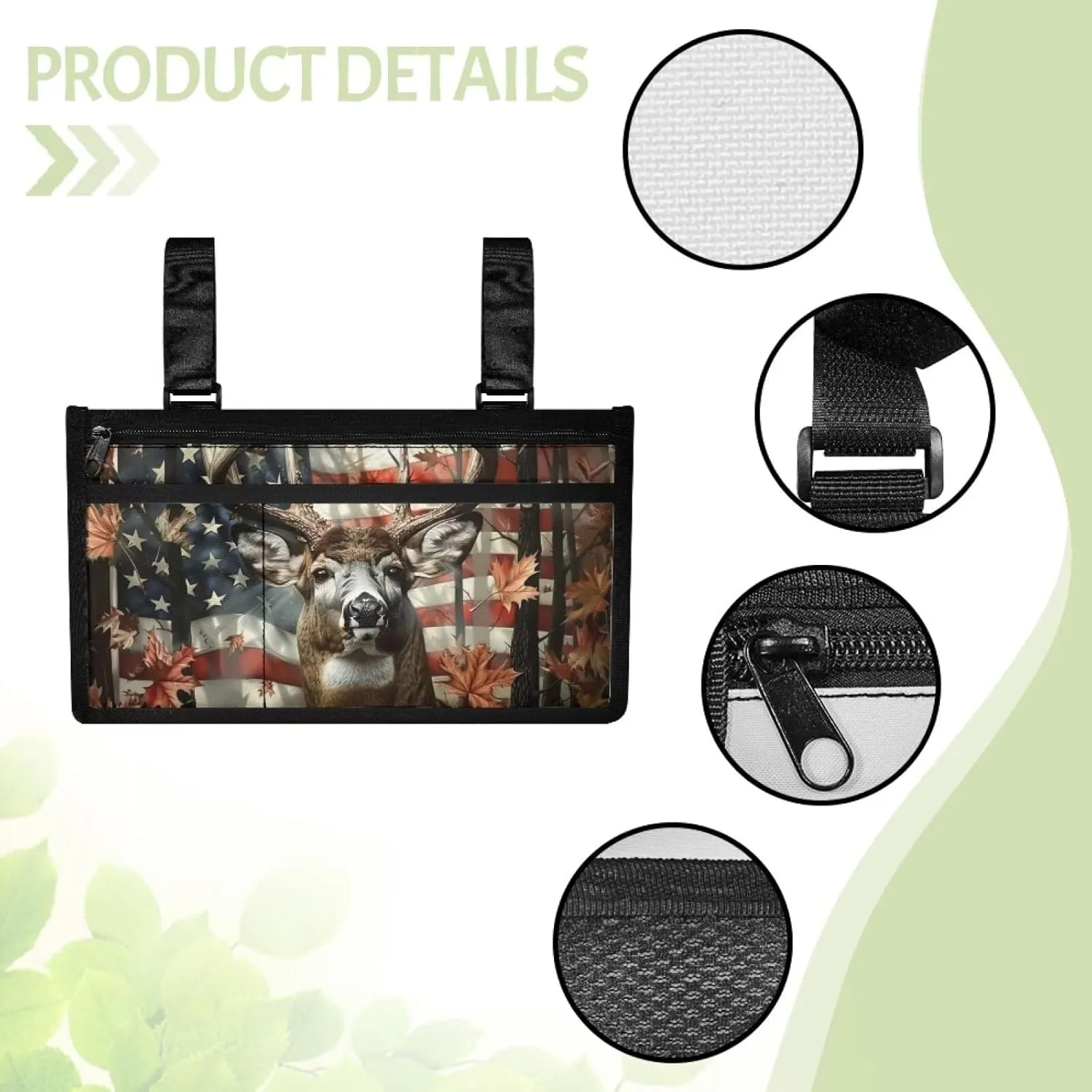 Yzaoxia Deer Wheelchair Accessories Side Bag for Adults Wheel Chair Bag Brown Wheelchair Bag Armrest Storage Pouch with Cup Holder Walker Organizer Pouches Portable Handicap Basket Roomy Zipper Pocket