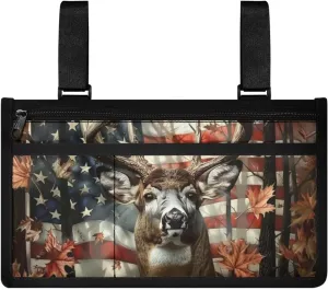 Yzaoxia Deer Wheelchair Accessories Side Bag for Adults Wheel Chair Bag Brown Wheelchair Bag Armrest Storage Pouch with Cup Holder Walker Organizer Pouches Portable Handicap Basket Roomy Zipper Pocket