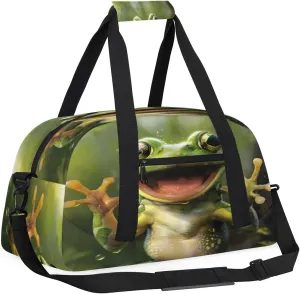 Yzrwebo 3d Frog Kids Gym Sport Bag for Boys Girls, Funny Frog Travel Duffle Bag Gymnastics Dance Bag Teen Weekender Overnight Carry on Tote Bags